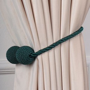Magnetic Curtain Tiebacks, Double Ball Decor, No Drill Drape Holder, 2-Piece Set