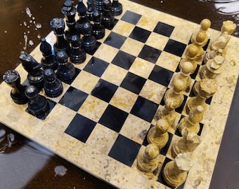 Marmeren schaakbord | Koraal Onyx Marmeren schaakspel | Handgemaakt schaakspel | cadeaus voor hem | Beste cadeaus voor elke gelegenheid