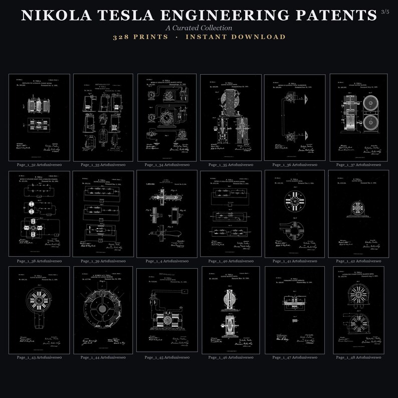 Nikola Tesla Patents Art Print Set | Engineering Inventions Decor (Digital Download) image 14