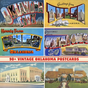 Collezione di oltre 90 cartoline e biglietti d'auguri vintage dello Stato dell'Oklahoma / Stampabili a 300 DPI / Set di stampe digitali / Monumenti e paesaggi dell'Oklahoma