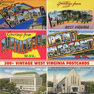 Collezione di oltre 300 cartoline e biglietti d'auguri vintage dello Stato della Virginia Occidentale/Stampabili a 300 DPI/Set di stampe digitali/Luoghi di interesse e paesaggi della Virginia Occidentale