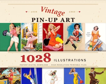 1000+ Vintage Pin-Up Art Illustrations: Retro Home Decor (300 DPI Printable)