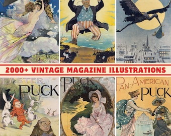 Vintage Magazine Illustration Collection: American Humor & Satire (300 DPI Printable)