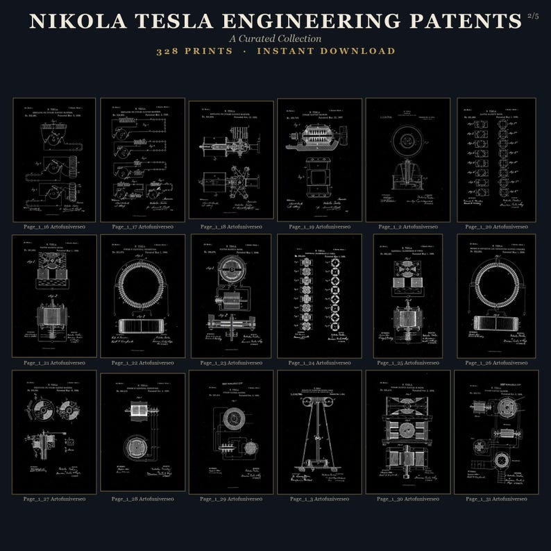 Nikola Tesla Patents Art Print Set | Engineering Inventions Decor (Digital Download) image 10