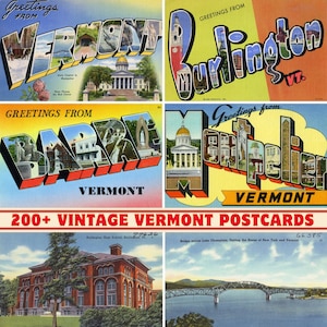 Collezione di oltre 200 cartoline e biglietti d'auguri vintage dello Stato del Vermont / Stampabili a 300 DPI / Set di stampe digitali / Monumenti e paesaggi del Vermont