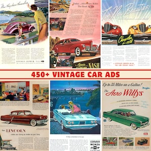 Colección de más de 450 anuncios de coches clásicos: alta calidad, imprimibles a 300 DPI, anuncios de coches retro, anuncios divertidos, ilustraciones publicitarias