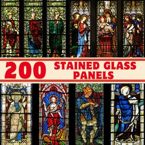 200 Medieval & Renaissance Stained Glass Photos Images - High-Res Digital Collection|Church Window |Religious Clipart Bundle |Printable File