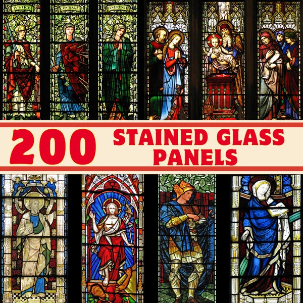 200 Medieval & Renaissance Stained Glass Photos Images - High-Res Digital Collection|Church Window |Religious Clipart Bundle |Printable File
