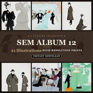 Sem Album 12 Printable Wall Art Set of 21 Vintage French Caricature Digital Prints