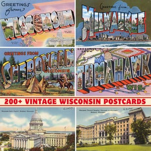 200+ Vintage Wisconsin State Greeting Card & Postcard Collection | 300 DPI Printable | Digital Print Set |  Wisconsin Landmarks and Scenery