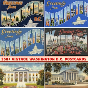 Collezione di oltre 350 cartoline e biglietti d'auguri vintage dello Stato di Washington D.C./Stampabili a 300 DPI/Set di stampe digitali/Luoghi storici e paesaggi di Washington D.C.