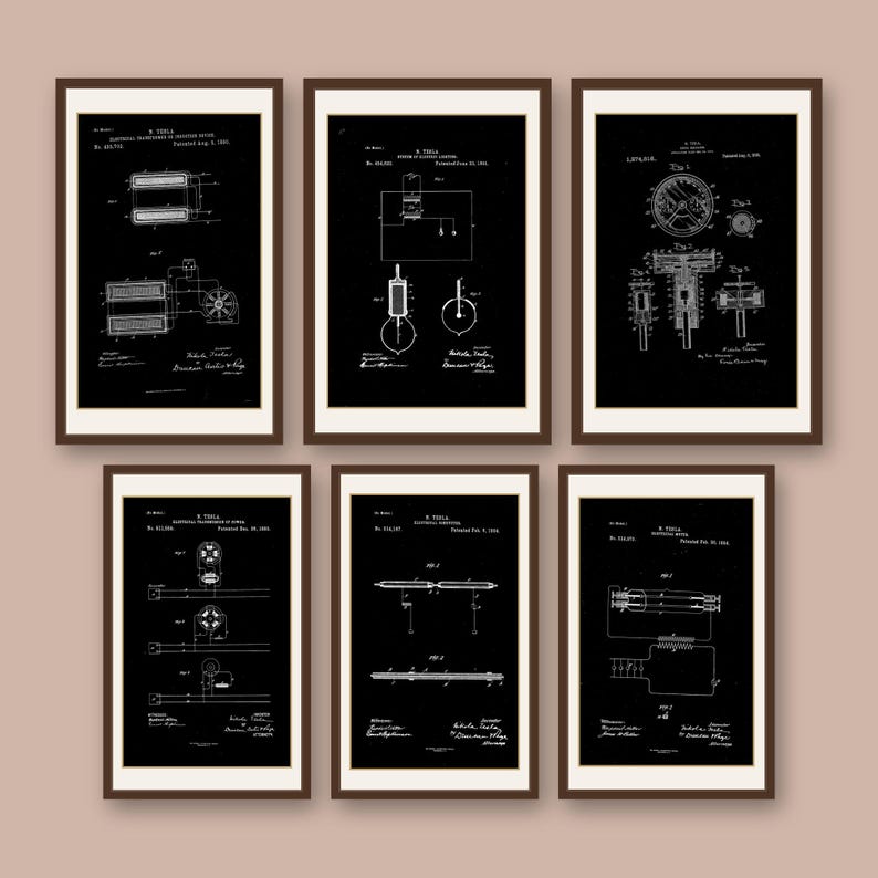 Nikola Tesla Patents Art Print Set | Engineering Inventions Decor (Digital Download) image 7