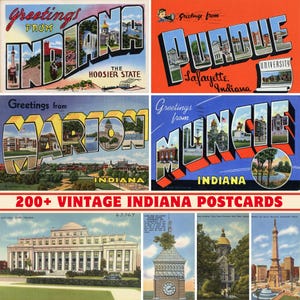 200+ Vintage Indiana State Grußkarten & Postkarten Sammlung | 300 DPI Druckbar | Digitaldruck Set |  Indiana Sehenswürdigkeiten und Landschaft
