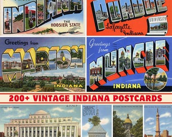 Coleção de cartões postais antigos de Indiana: mais de 200 pontos de referência para impressão (conjunto de impressão digital)