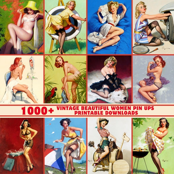 1000+ Vintage mooie vrouwen Pin Ups/Pinups illustratie kunstwerken|300 DPI afdrukbaar|Hoge kwaliteit|Retro tekening Home Decor kunst aan de muur