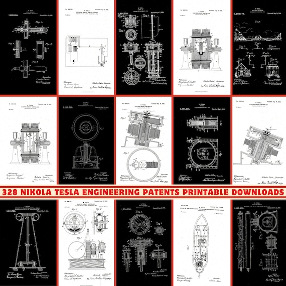 Nikola Tesla Patents Art Print Set | Engineering Inventions Decor (Digital Download)