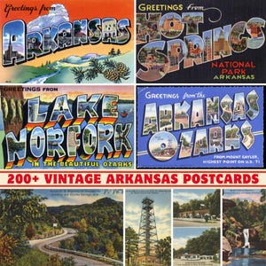Collezione di oltre 200 cartoline e biglietti d'auguri vintage dello Stato dell'Arkansas / Stampabili a 300 DPI / Set di stampe digitali / Monumenti e paesaggi dell'Arkansas