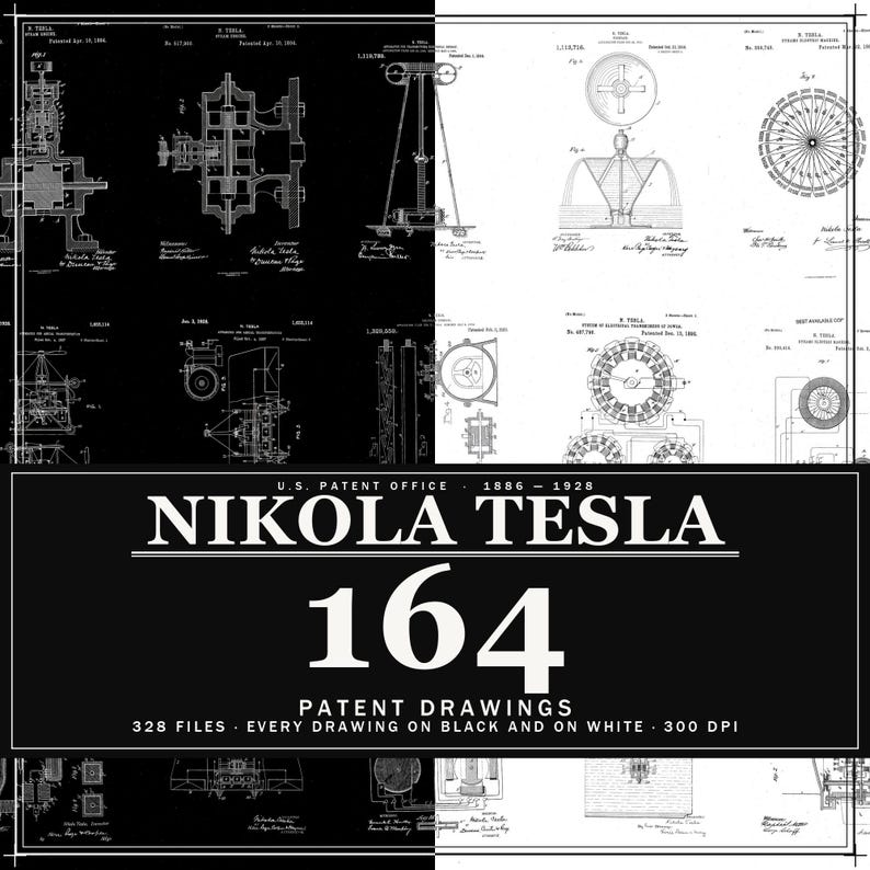 Nikola Tesla Patents Art Print Set | Engineering Inventions Decor (Digital Download) image 1