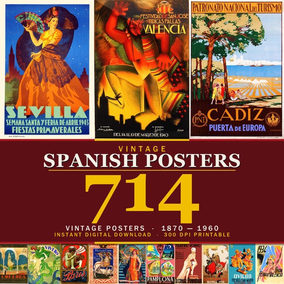 700+ Vintage Spanish Poster Collection: Retro Art Prints (Digital Download)