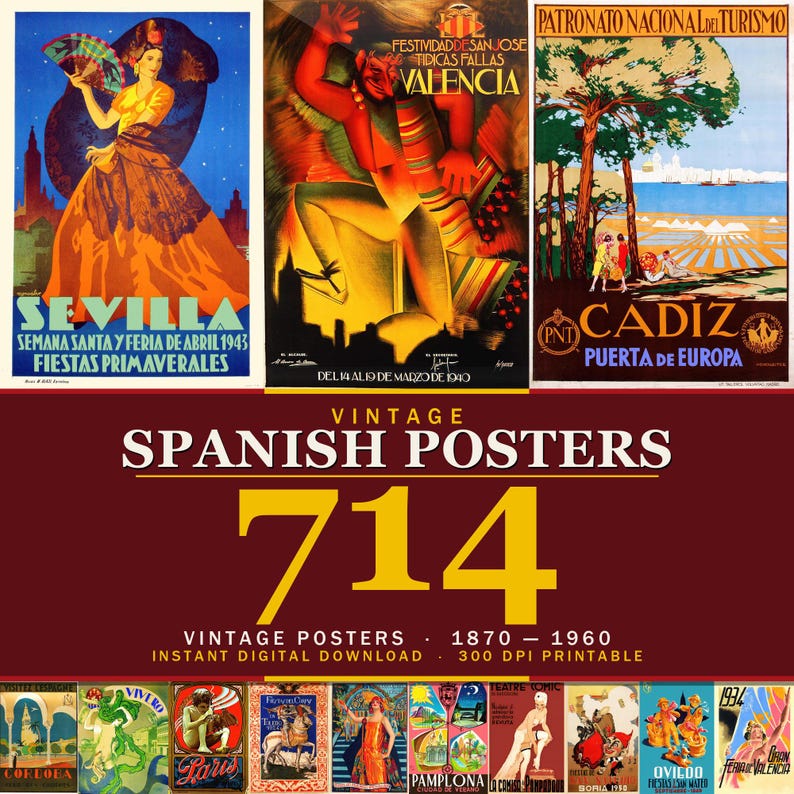 700+ Vintage Spanish Poster Collection: Retro Art Prints (Digital Download) image 1