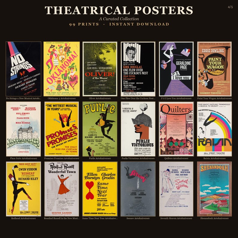 99 Vintage Theatrical Posters: Stage, Musical, Drama Art (300 DPI Printable) image 16