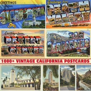 Plus de 1000 cartes de voeux et cartes postales vintage d'État de Californie | 300 ppp imprimable | Ensemble d'impression numérique | Monuments et paysages de Californie