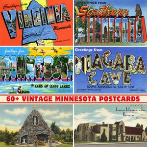 Collezione di oltre 60 cartoline e biglietti d'auguri vintage dello Stato del Minnesota / Stampabili a 300 DPI / Set di stampe digitali / Monumenti e paesaggi del Minnesota