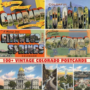Plus de 100 cartes de voeux et cartes postales vintage de l'État du Colorado | 300 ppp imprimable | Ensemble d'impression numérique | Monuments et paysages du Colorado