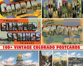 Coleção de cartões postais vintage do Colorado: pontos turísticos e paisagens (impressão em 300 DPI)