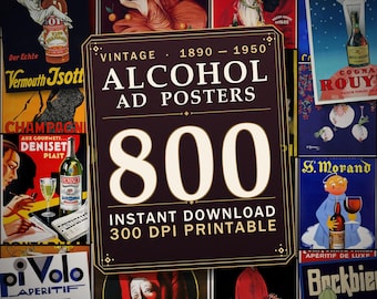 800 Vintage Alcohol Ad Posters: Retro Bar Decor (Printable, 300 DPI)