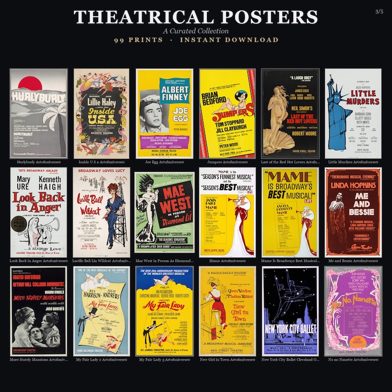 99 Vintage Theatrical Posters: Stage, Musical, Drama Art (300 DPI Printable) image 14