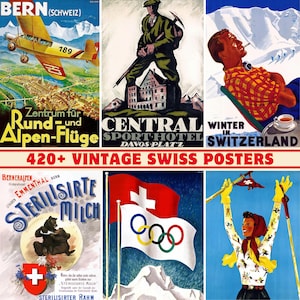 Vintage Swiss Poster Collection: Retro Travel Prints (Digital Download)