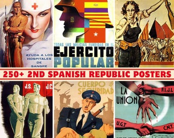 Colección de más de 250 carteles vintage de la Segunda República Española: alta resolución (300 DPI), imprimibles, de la Guerra Civil Española, históricos y de propaganda.