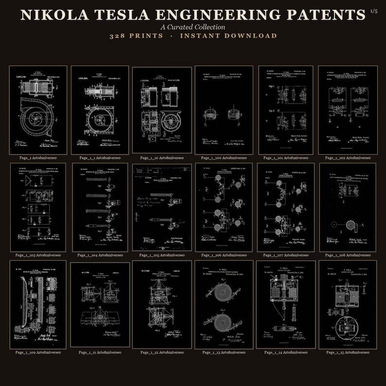 Nikola Tesla Patents Art Print Set | Engineering Inventions Decor (Digital Download) image 6