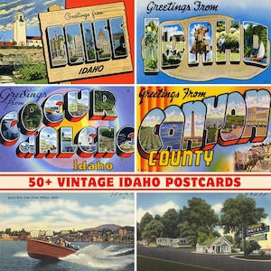 Plus de 50 cartes de voeux et cartes postales vintage de l'État de l'Idaho | 300 ppp imprimable | Ensemble d'impression numérique |  Monuments et paysages de l'Idaho