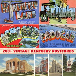 Collezione di oltre 200 cartoline e biglietti d'auguri vintage dello Stato del Kentucky / Stampabili a 300 DPI / Set di stampe digitali / Monumenti e paesaggi del Kentucky