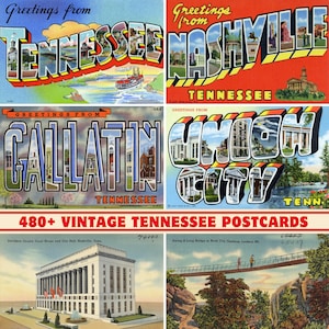 Coleção com mais de 480 cartões comemorativos e postais vintage do estado do Tennessee | Impressão em 300 DPI | Conjunto de impressão digital | Marcos e paisagens do Tennessee