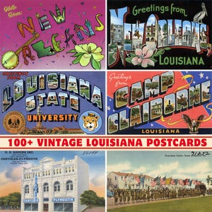 Collezione di oltre 100 cartoline e biglietti d'auguri vintage dello Stato della Louisiana / Stampabili a 300 DPI / Set di stampe digitali / Monumenti e paesaggi della Louisiana