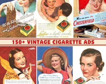 150+ Vintage Cigarette Ads: Retro Illustration Art (300 DPI Printable)