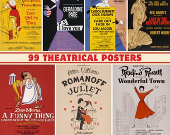 99 Vintage Theatrical Posters: Stage, Musical, Drama Art (300 DPI Printable)