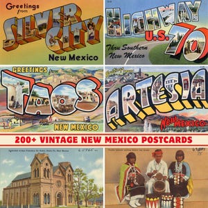 Collezione di oltre 200 cartoline e biglietti d'auguri vintage dello Stato del New Mexico / Stampabili a 300 DPI / Set di stampe digitali / Monumenti e paesaggi del New Mexico