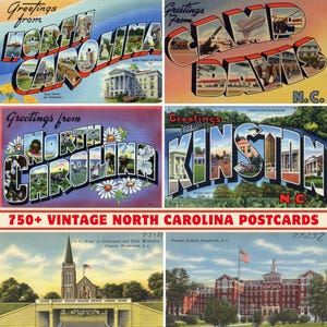 Collezione di oltre 750 cartoline e biglietti d'auguri d'epoca dello Stato della Carolina del Nord/Stampabili a 300 DPI/Set di stampe digitali/Luoghi di interesse e paesaggi della Carolina del Nord