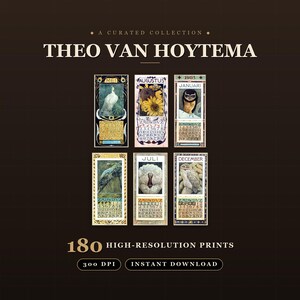Vintage dierenkalenderillustraties: lithografieën van Theo van Hoytema (300 DPI, afdrukbaar)