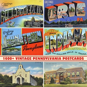 Collezione di oltre 1600 cartoline e biglietti d'auguri d'epoca dello Stato della Pennsylvania / Stampabili a 300 DPI / Set di stampe digitali / Monumenti e paesaggi della Pennsylvania