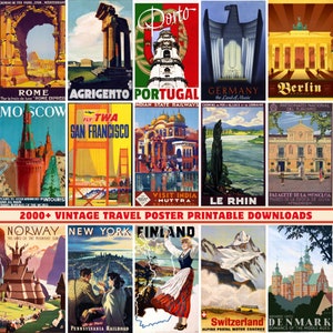 2000+ afdrukbare reisposter | 300 dpi afdrukbaar | Vintage reiskunst aan de muur | Retro-esthetiek | Reisposters op de muur | Decoratie voor op reis