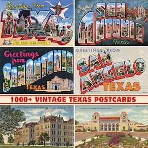 Collezione di oltre 1000 cartoline e biglietti d'auguri vintage dello Stato del Texas / Stampabili a 300 DPI / Set di stampe digitali / Monumenti e paesaggi del Texas