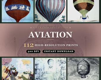 Vintage Aviation Art Prints: Balloon, Airship & Plane Sketches (Digital Download)