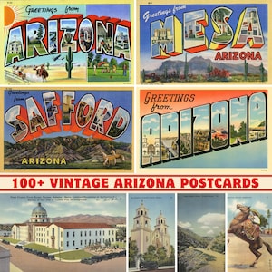 Plus de 100 cartes de voeux et cartes postales vintages de l'état de l'Arizona | 300 ppp imprimable | Ensemble d'impression numérique | Monuments et paysages de l'Arizona