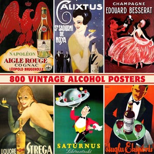 Colección de 800 carteles vintage de bebidas alcohólicas: alta calidad, 300 dpi, imprimibles, decoración retro para bares, anuncios de bebidas alcohólicas y alcohólicas.