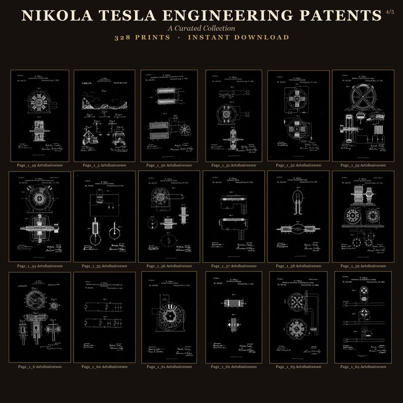 Nikola Tesla Patents Art Print Set | Engineering Inventions Decor (Digital Download) image 16